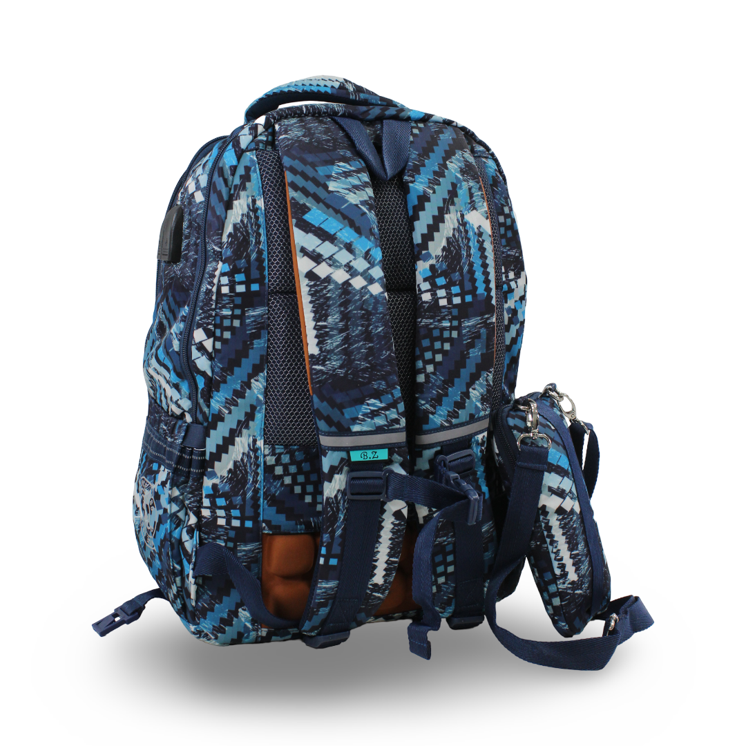 BZ Zigzag Backpack 20 Inches with Trolley Sleeve + Pencil Case – Navy