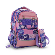 BZ Flowers Backpack 20 Inches with Trolley Sleeve + Pencil Case – Purple