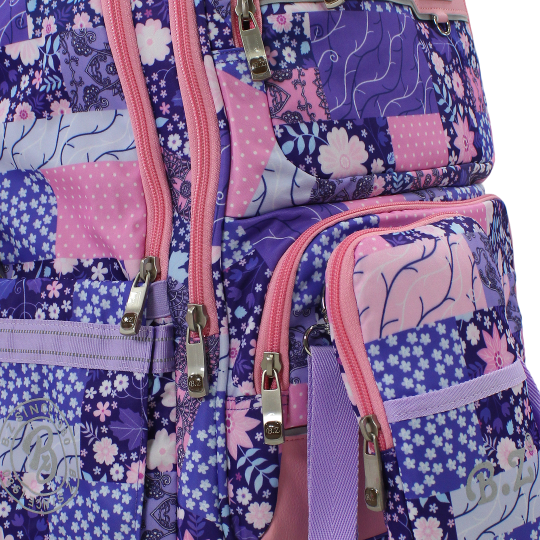 BZ Flowers Backpack 20 Inches with Trolley Sleeve + Pencil Case – Purple