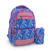 BZ Floral Backpack with Trolley Sleeve 20 Inches + Pencil Case – Blue