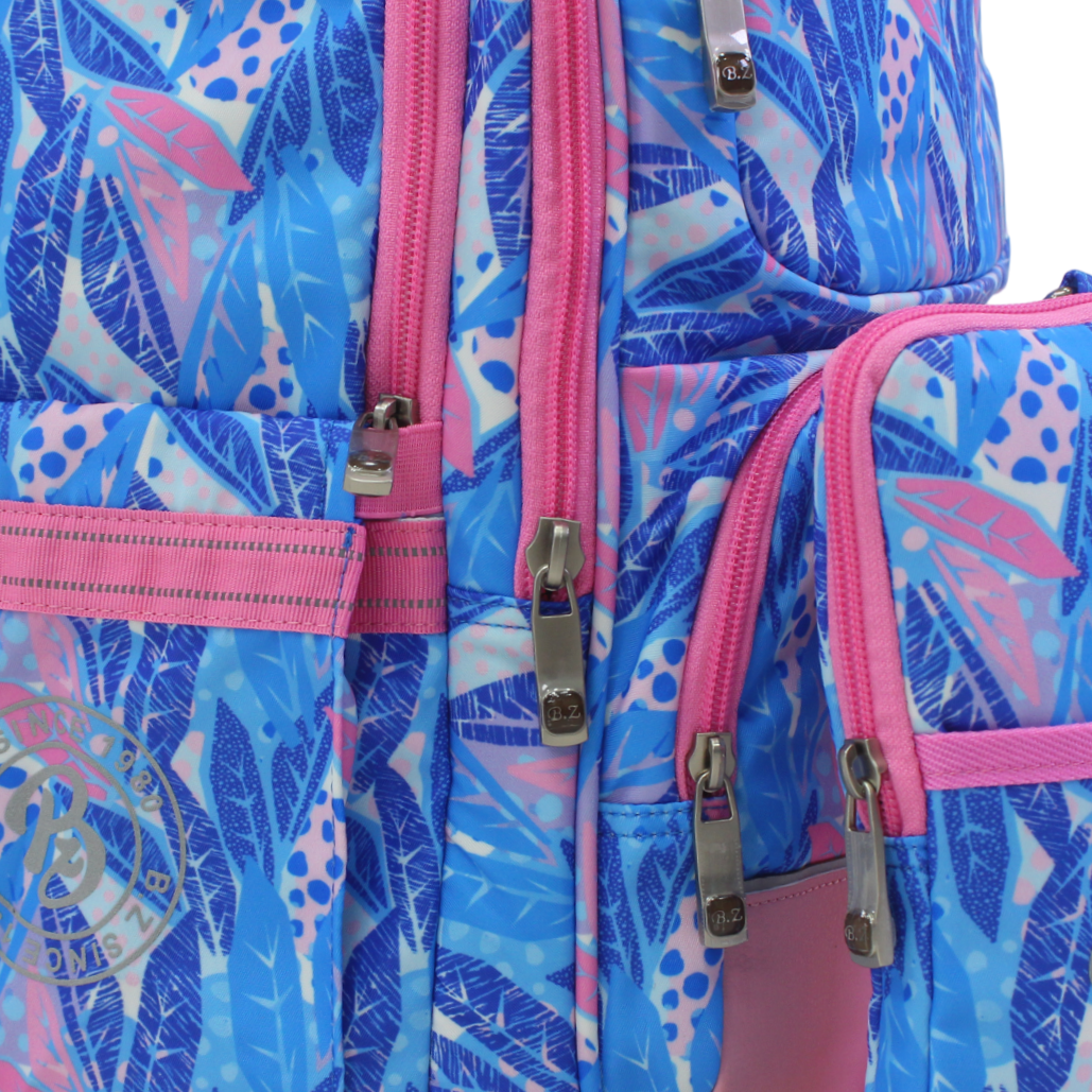 BZ Floral Backpack with Trolley Sleeve 20 Inches + Pencil Case – Blue