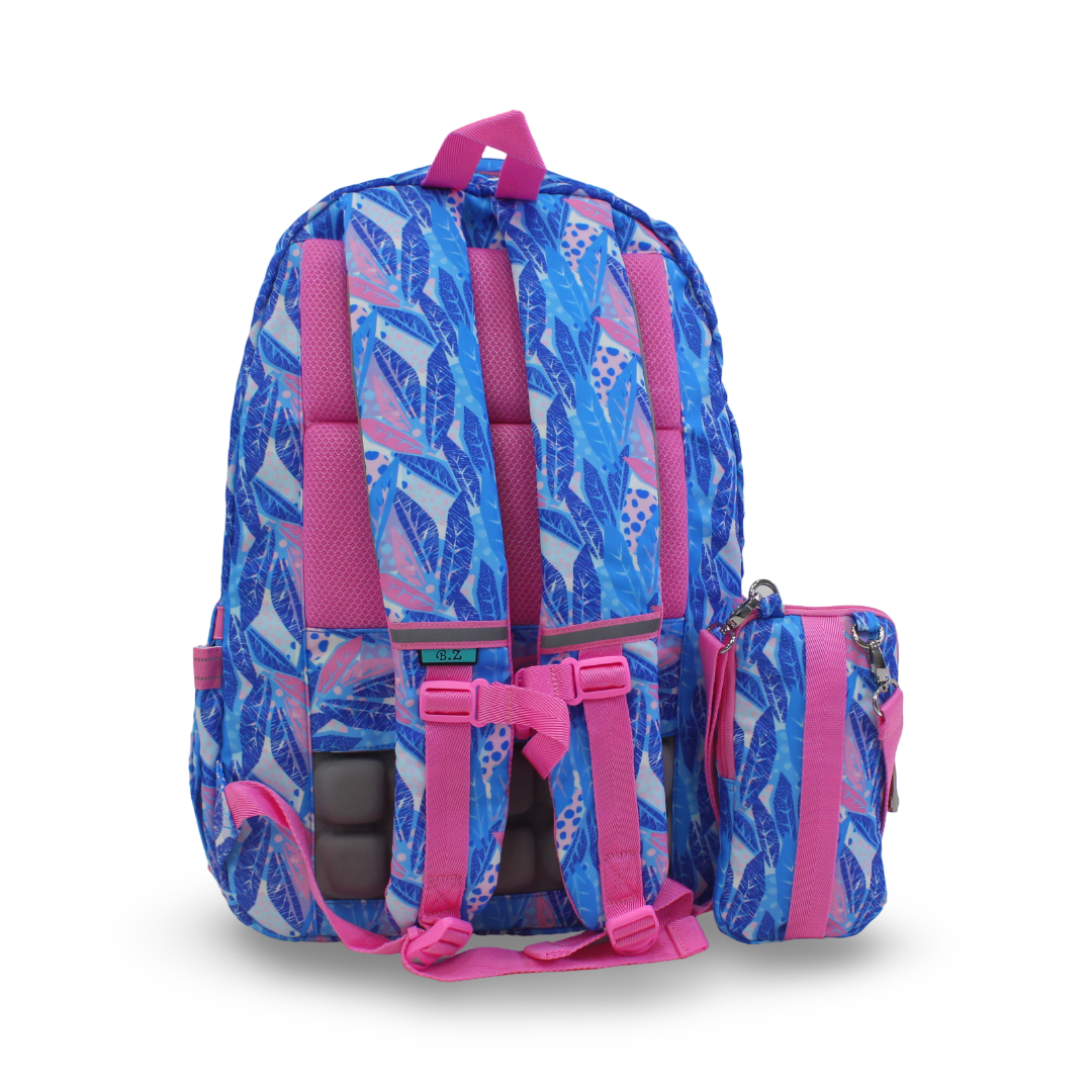 BZ Floral Backpack with Trolley Sleeve 20 Inches + Pencil Case – Blue