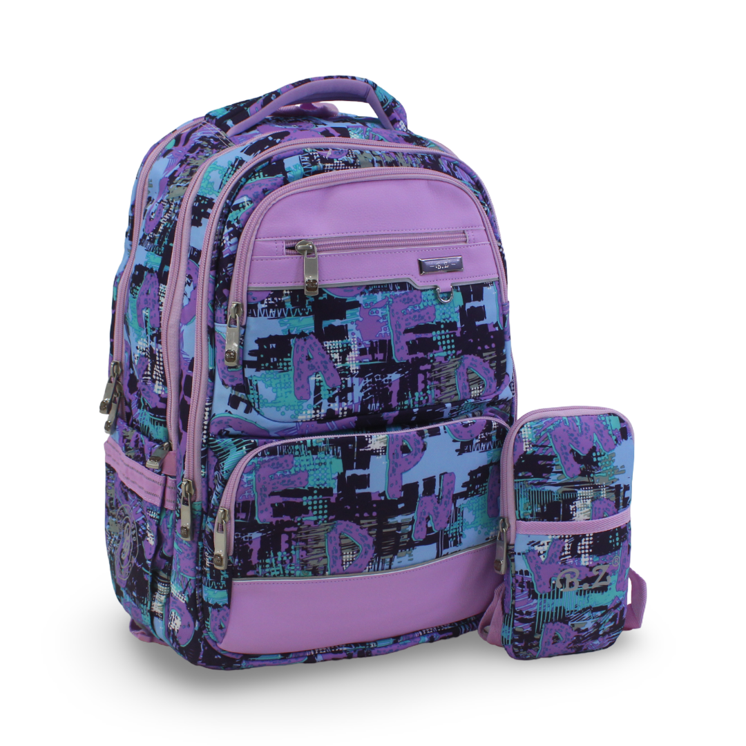 BZ Litters Backpack with Trolley Sleeve 20 Inches + Pencil Case – Purple