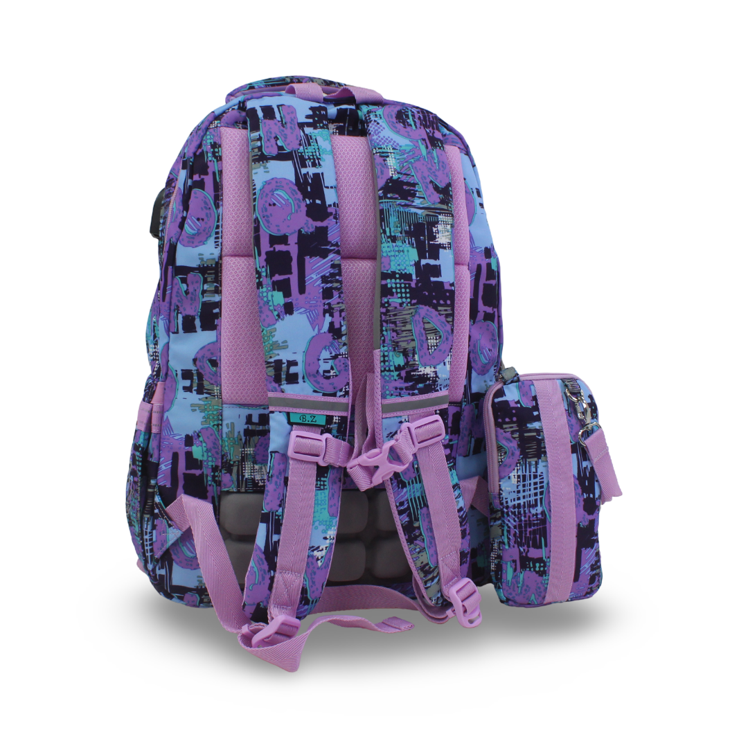 BZ Litters Backpack with Trolley Sleeve 20 Inches + Pencil Case – Purple