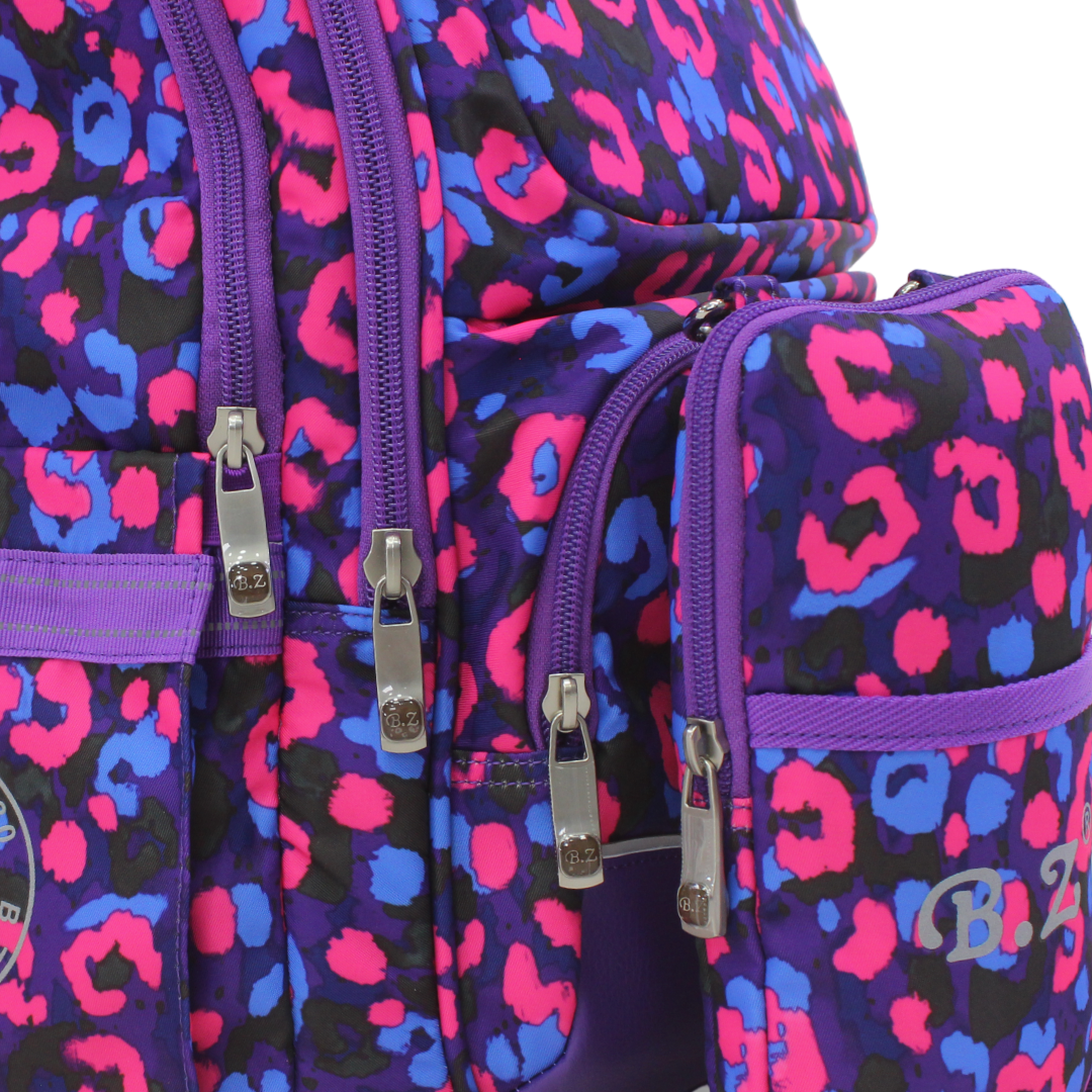 BZ Leopard Backpack with Trolley Sleeve 20 Inches + Pencil Case – Purple