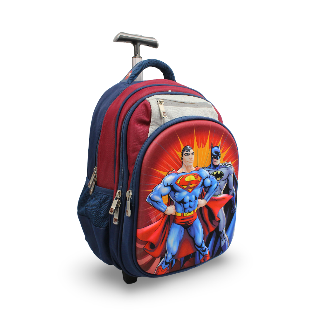 BZ Super-Man & Batman Trolley Bag 15 Inches – Burgundy & Navy