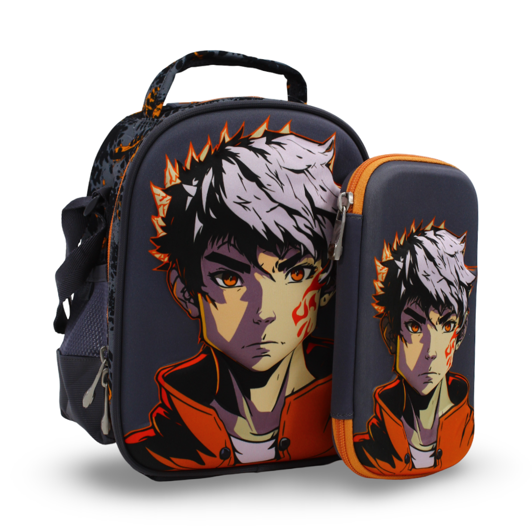 BZ Anime School Set (Lunch Bag + Pencil Case) – Grey