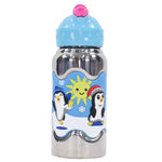 Stainless Steel Slide Out Straw Bottle 400ml (Penguins) - Ourkids - OKO