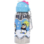 Stainless Steel Slide Out Straw Bottle 400ml (Penguins) - Ourkids - OKO