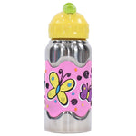 Stainless Steel Slide Out Straw Bottle 400ml (Butterflies) - Ourkids - OKO