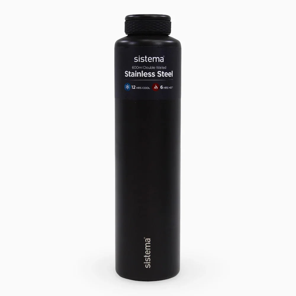 Sistema Insulated Bottle – Stainlees Steel Black 600ml - School