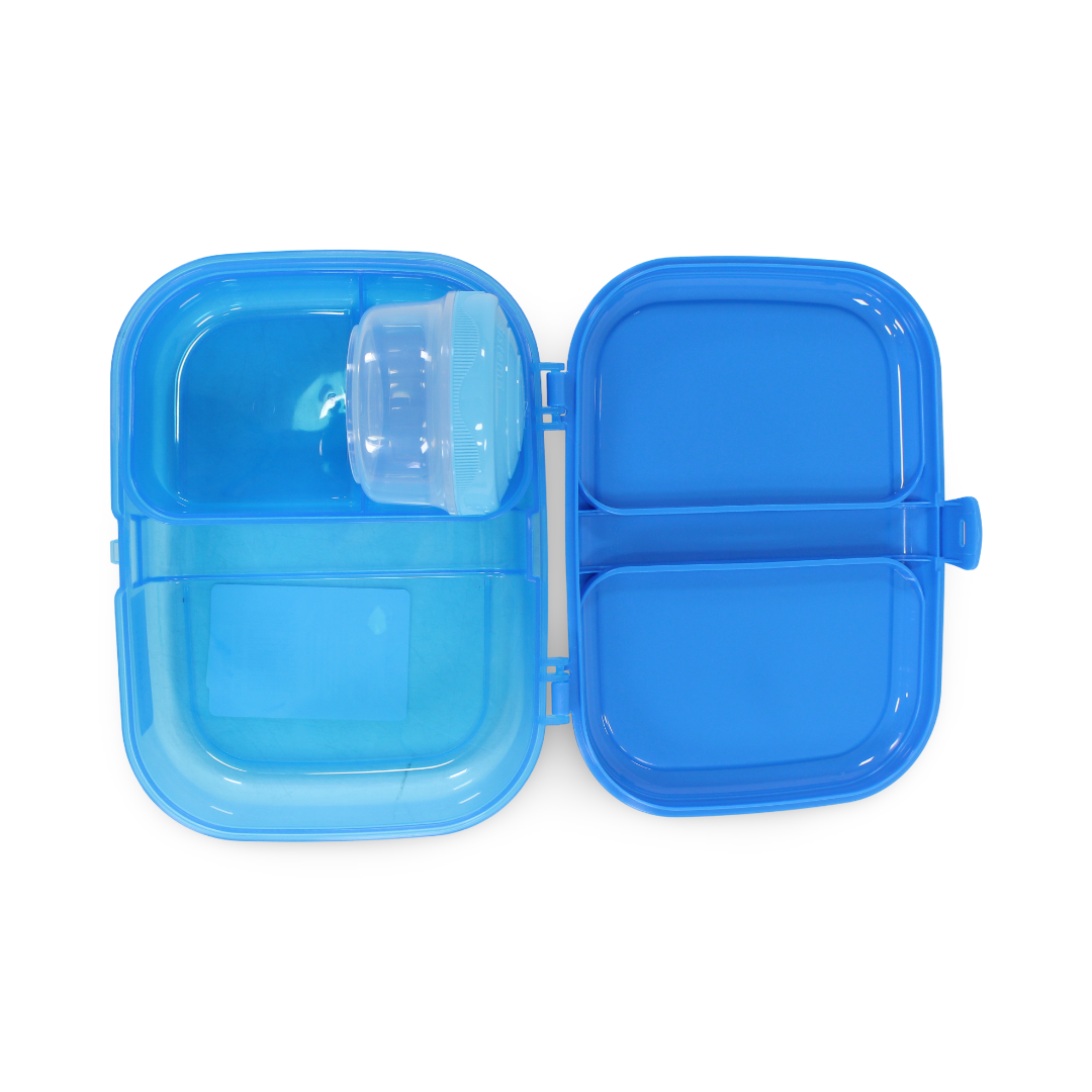 صندوق غداء أزرق بسعة 1.1 لتر مع شريط وعلبة صغيرة للمثلجات
