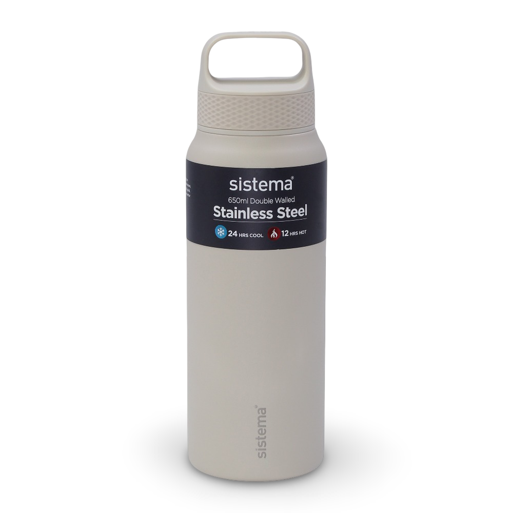 Sistema Double Walled Stainless Steel Water Bottle – Beige (650ml) - School