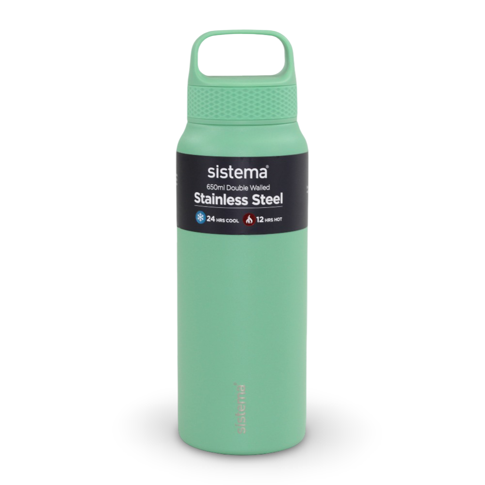 Sistema Double Walled Stainless Steel Water Bottle – Mint ( 650ml ) - School