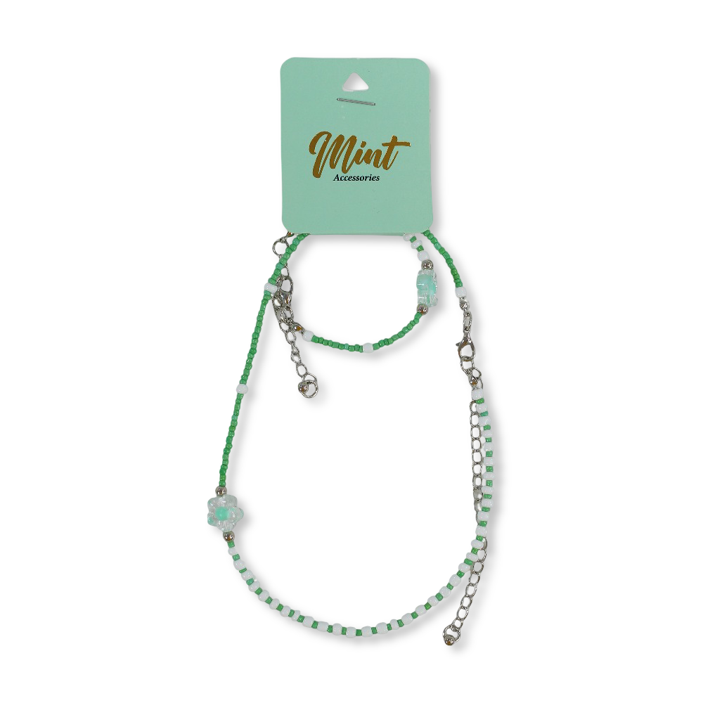 Flower Necklace Set - Green