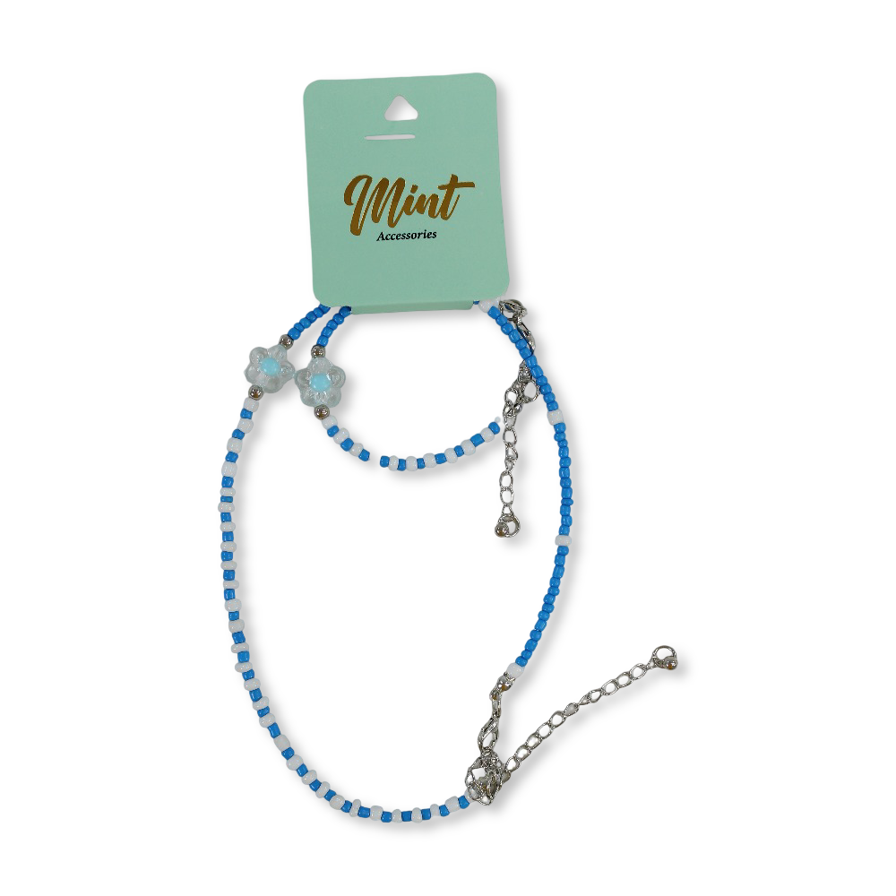 Flower Necklace Set - Blue