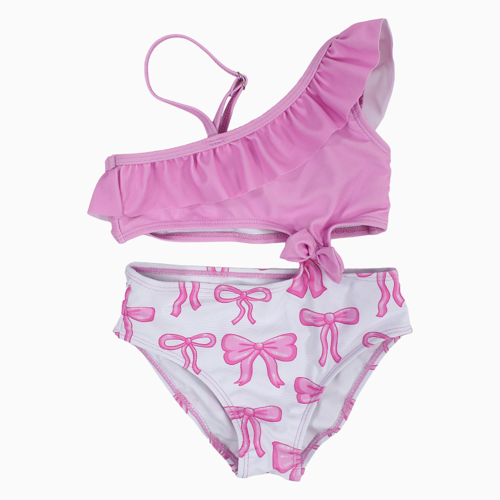 Girls Swimsuit – Pink with Bows Print