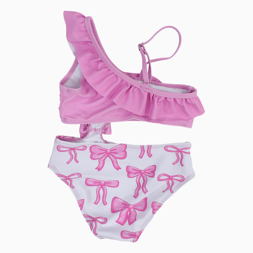 Girls Swimsuit – Pink with Bows Print
