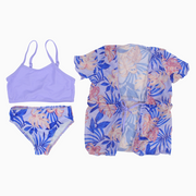Girls 3-Piece Swimsuit – Purple with Floral Print