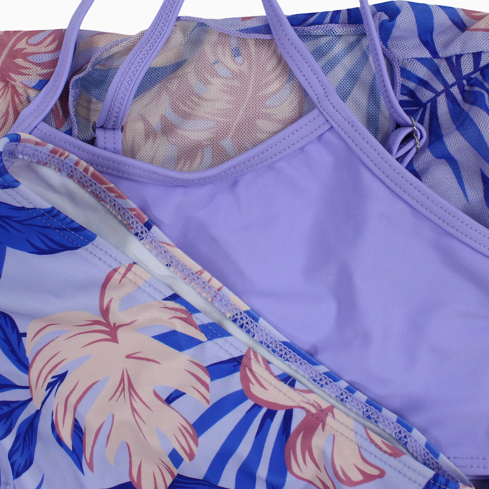 Girls 3-Piece Swimsuit – Purple with Floral Print