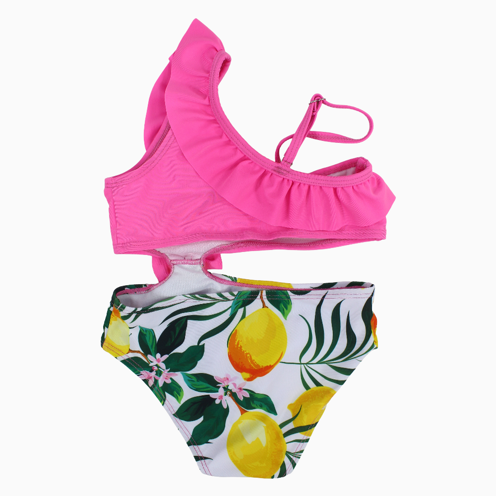 Girls Swimsuit – Pink with Bow & Floral Print