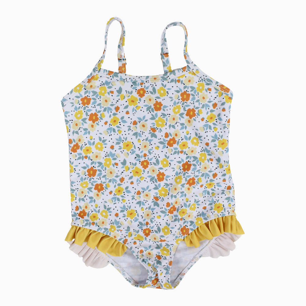 Girls Swimsuit – White with Yellow Flowers