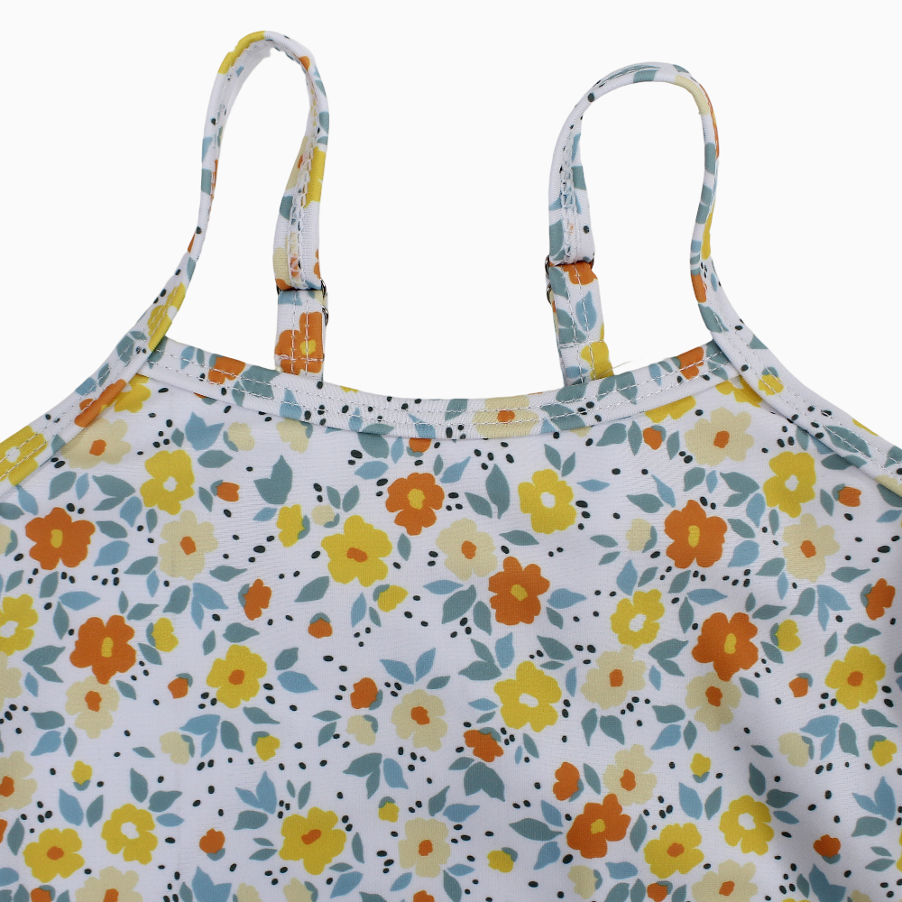 Girls Swimsuit – White with Yellow Flowers