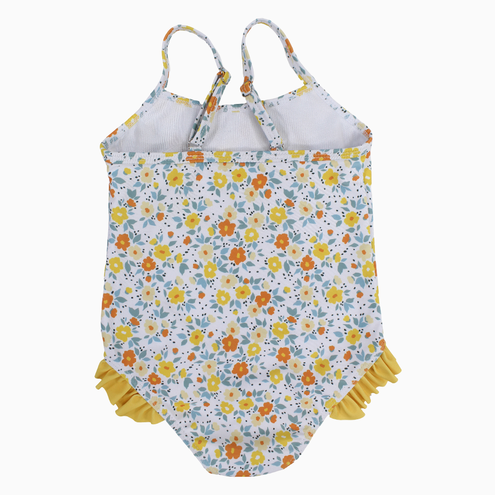 Girls Swimsuit – White with Yellow Flowers