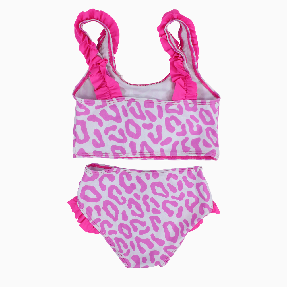 Girls 2-Piece Swimsuit – White & Pink Leopard Print