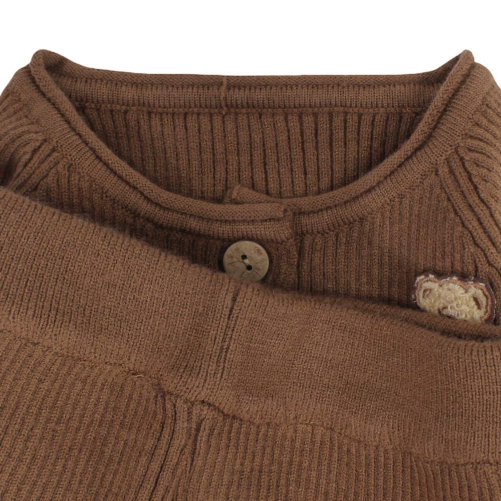 Girls Wool 2-Piece Outfit Set – Brown with Teddy Bear Details