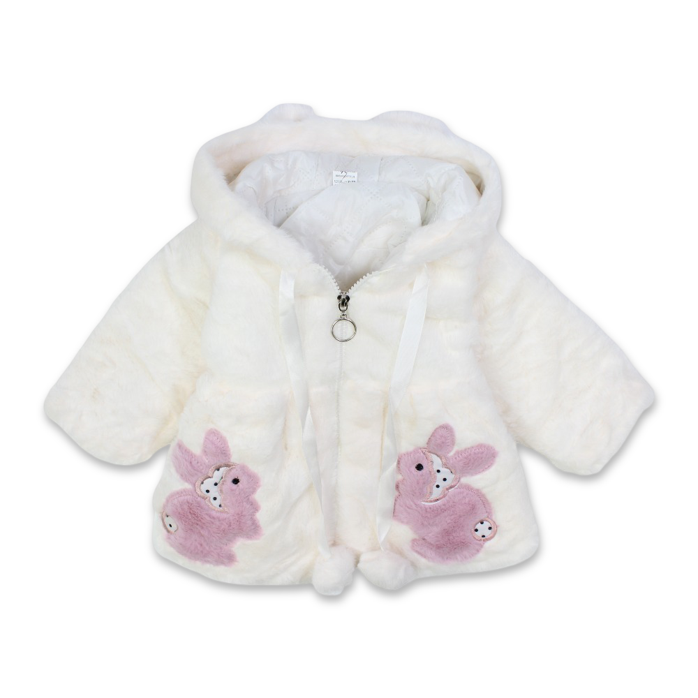 Girls Fleeced Jacket - Off-White with Bunny Detail