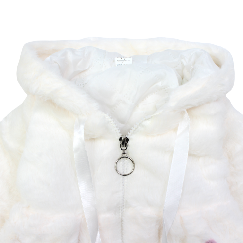 Girls Fleeced Jacket - Off-White with Bunny Detail