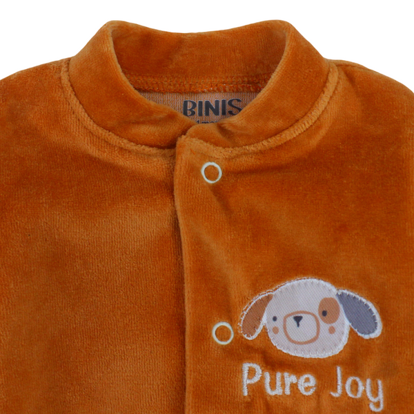 Baby Boys Velvet Baby Footie – Brick with "Pure Joy" Embroidery