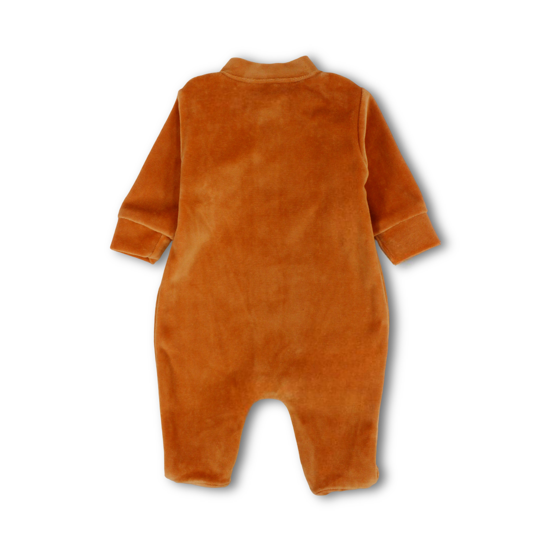 Baby Boys Velvet Baby Footie – Brick with "Pure Joy" Embroidery
