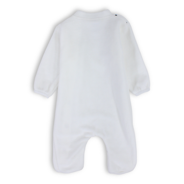 Baby Girls Velvet Baby Footie Onesie – White with Red Bow Design