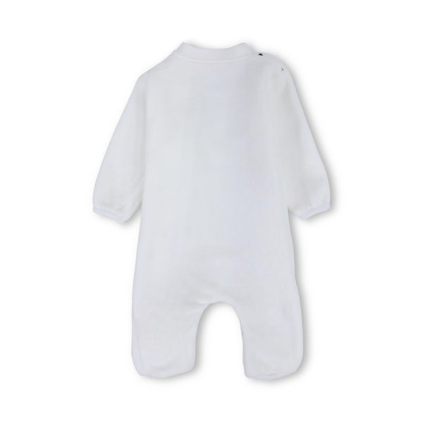 Baby Girls Velvet Baby Footie Onesie – White with Red Bow Design