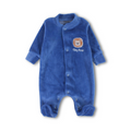 Baby Boys Velvet Baby Footie – Indigo with "Tiny Roar" Embroidery