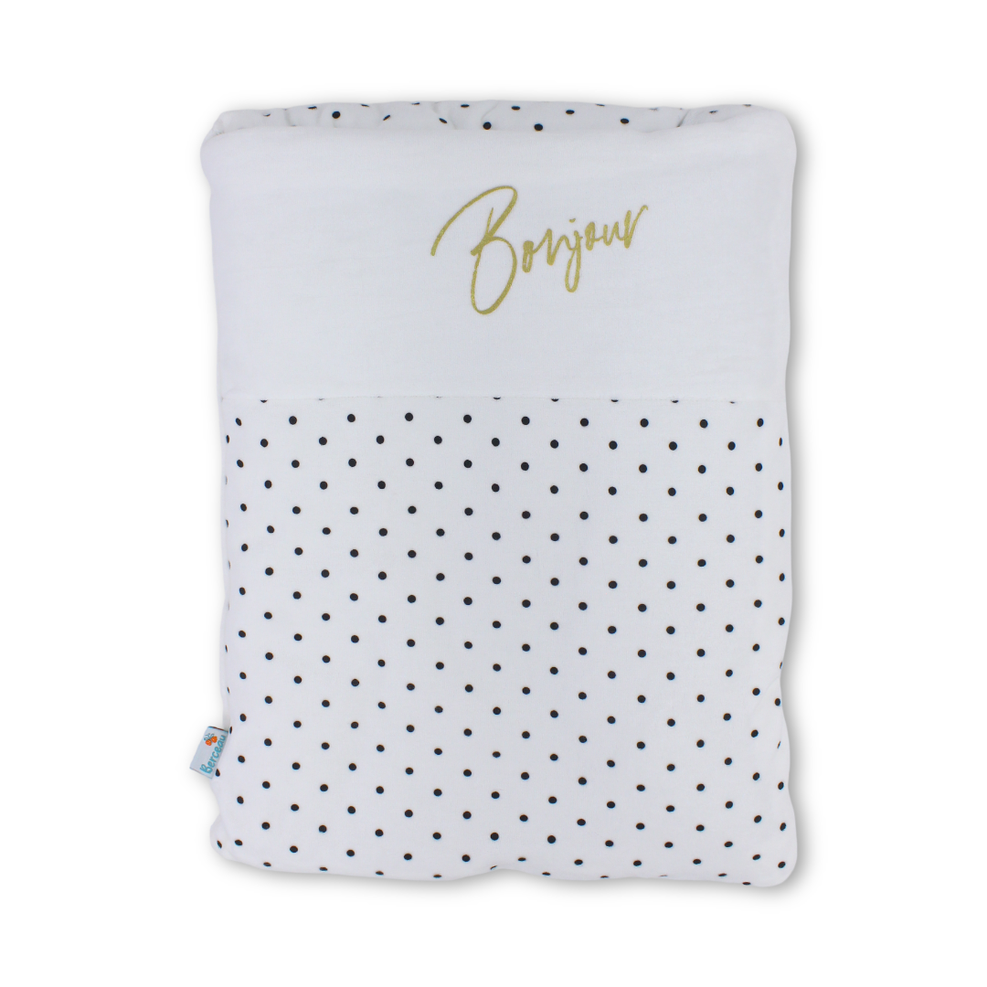 Velvet Baby Port – White with "Bonjour" Polka-Dot Pattern