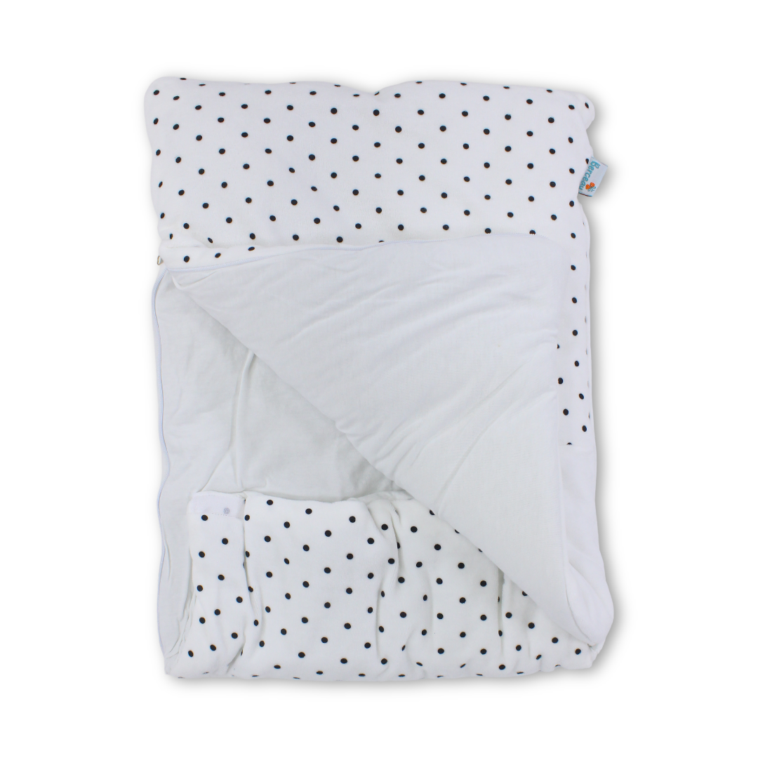 Velvet Baby Port – White with "Bonjour" Polka-Dot Pattern