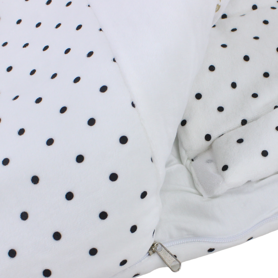 Velvet Baby Port – White with "Bonjour" Polka-Dot Pattern