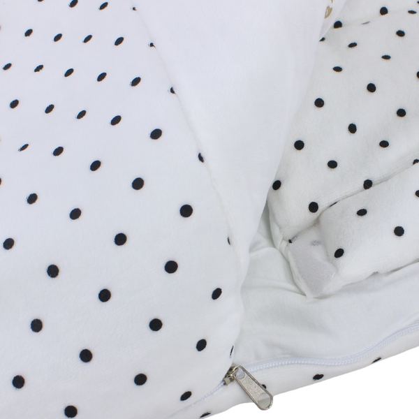 Velvet Baby Port – White with "Bonjour" Polka-Dot Pattern