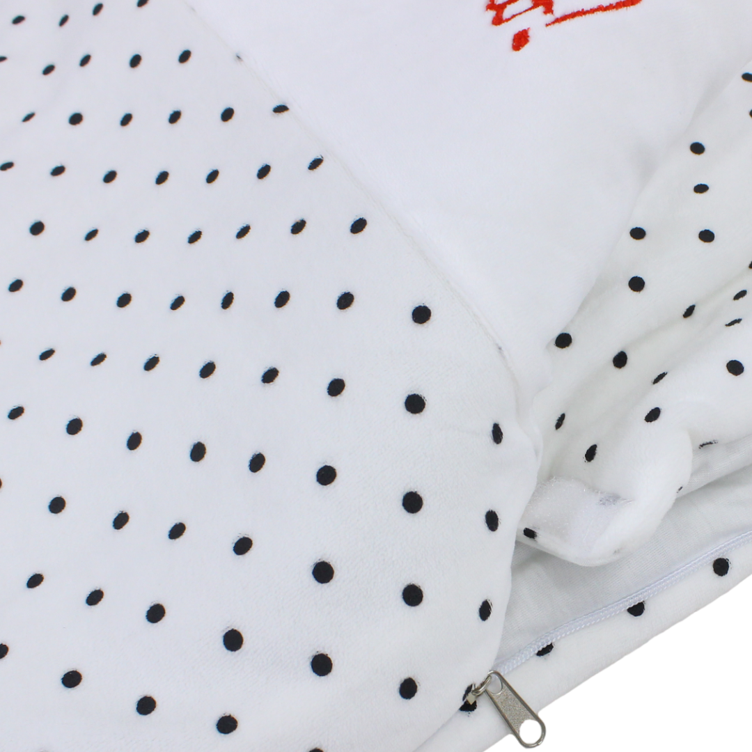 Velvet Baby Blanket – White with "Hello" Polka-Dot Pattern