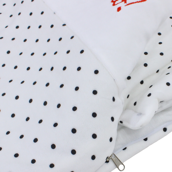 Velvet Baby Blanket – White with "Hello" Polka-Dot Pattern