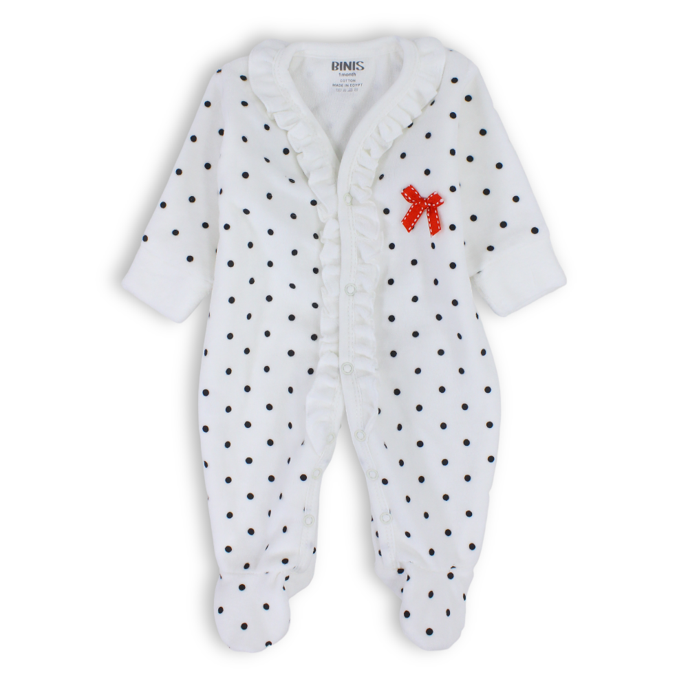 Baby Girls Velvet Baby Footie – Red Bow Ruffled Design