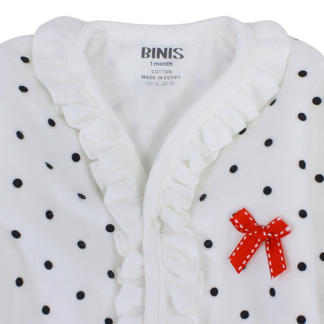 Baby Girls Velvet Baby Footie – Red Bow Ruffled Design