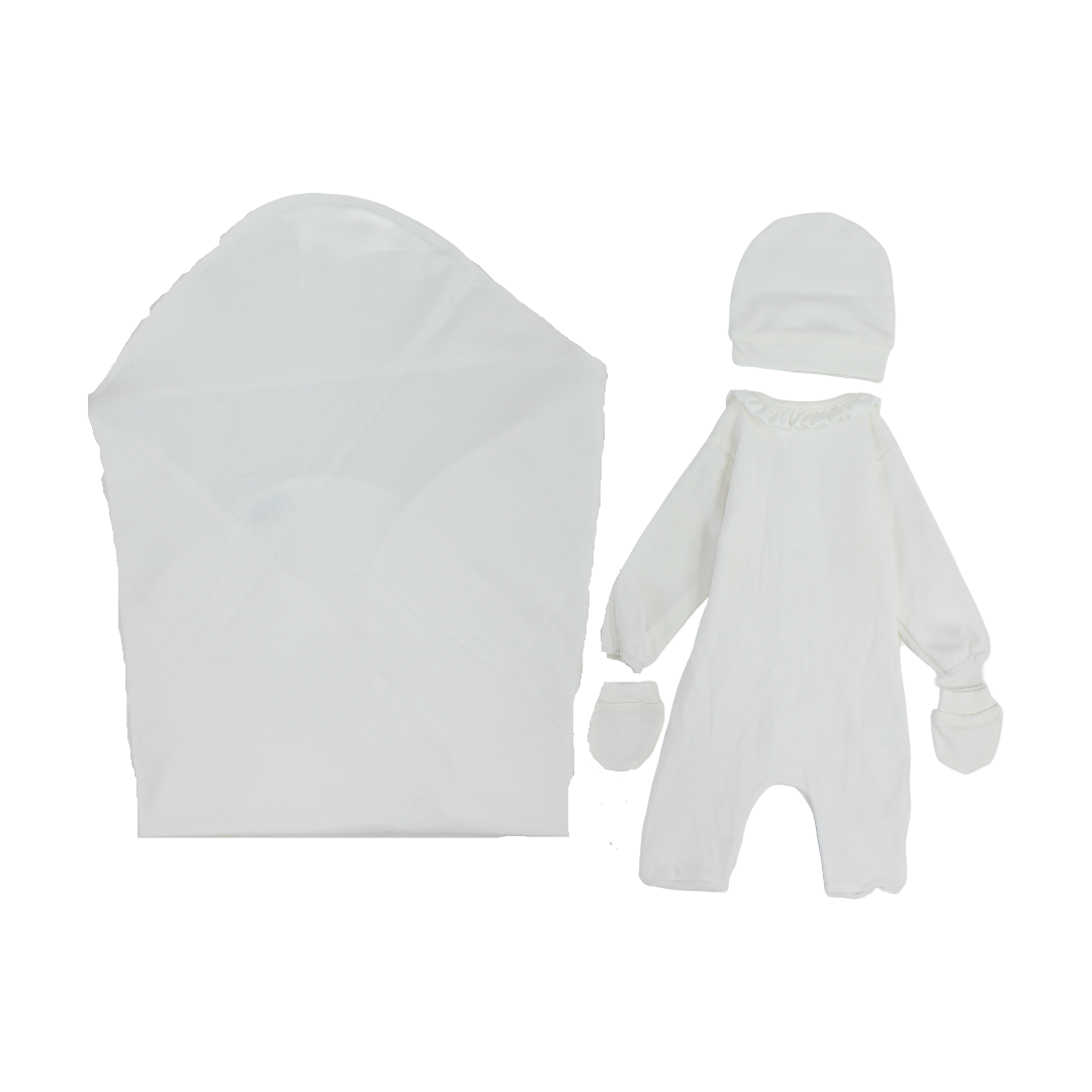 Unisex Baby Cotton Gift Clothes Box – Off-White with Golden Stars Design 4 Pcs