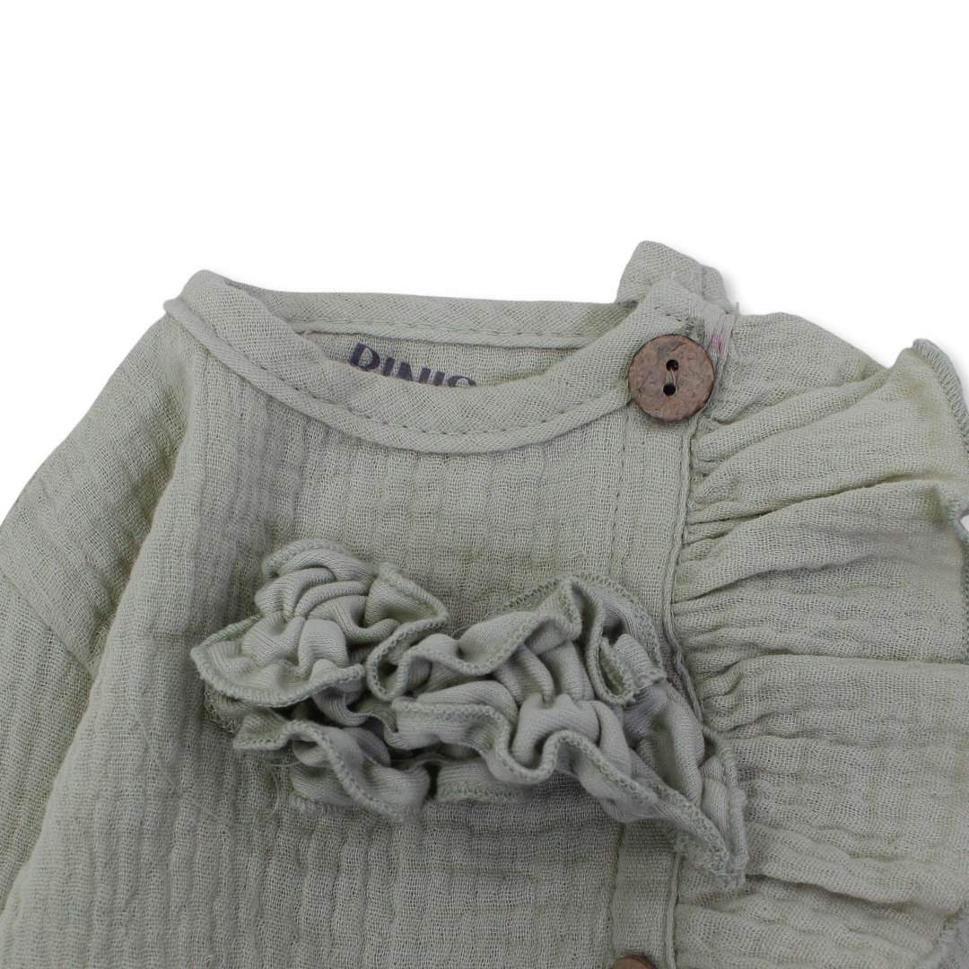 Baby Girls Linen Footless Onesie – with Ruffle and Hair Tie