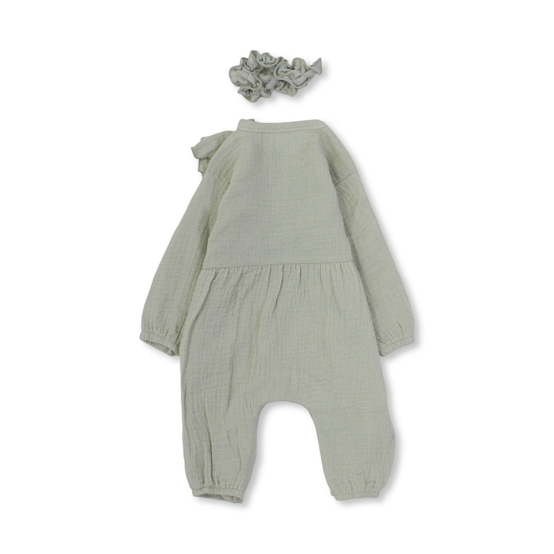 Baby Girls Linen Footless Onesie – with Ruffle and Hair Tie