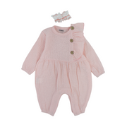 Baby Girls Linen Footless Onesie – with Ruffle and Hair Tie