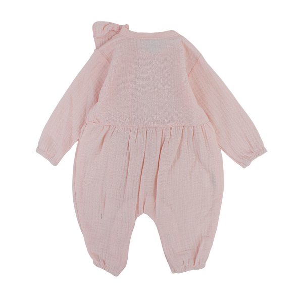 Baby Girls Linen Footless Onesie – with Ruffle and Hair Tie